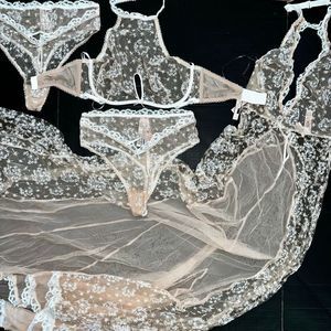 Victoria's Secret 32D,34B,34C,34D,34DD BRA SET+LONG GOWN BEIGE white DANDELION